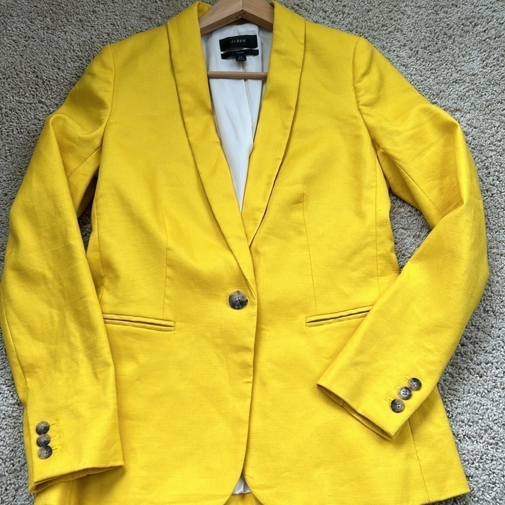 J. Crew PARKE Yellow Linen Blazer size 2 T - Picture 9 of 15